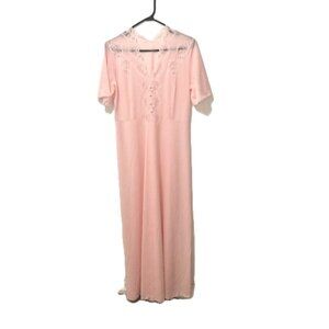 VTG Pink Semi-Sheer Nylon Slip Maxi Italian Nightgown Lace Trim Ethereal Feminin
